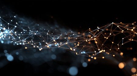 3D rendering of abstract futuristic digital background with connecting dots and linesの素材