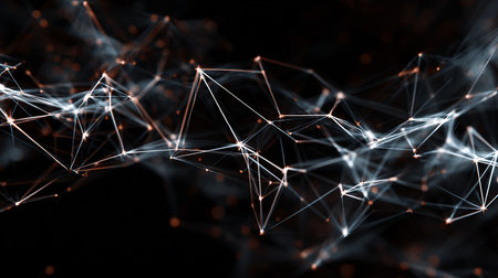 Abstract 3d rendering of chaotic structure. Big data visualization. Futuristic background with connecting dots and lines.の素材