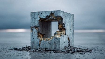 Concrete block with cracked hole in the middle. 3d rendering.の素材