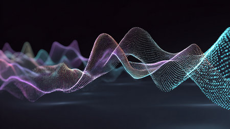 3d rendering of abstract digital landscape with polygonal particles. Network connection structure. Big data visualization.の素材