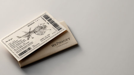 Passport and boarding pass on a gray background. 3d renderingの素材