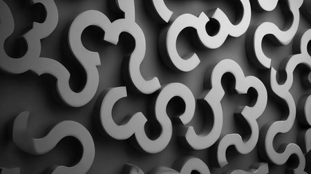 Black question marks on black background. Abstract background. 3D rendering illustrationの素材