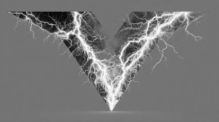 Futuristic lightning bolt in black and white, 3D renderingの素材
