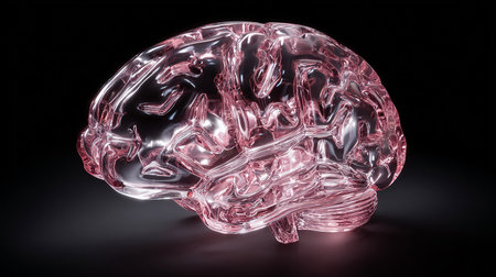 3d rendering of a human brain on black background with light effectsの素材