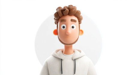 3d illustration of a man in a hoodie with a surprised expressionの素材