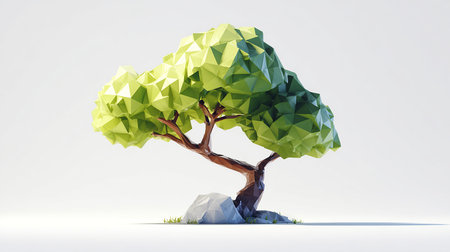 Polygonal tree on white background. 3d render illustration.の素材