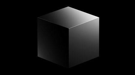 black cube isolated on black background. 3d rendering, 3d illustration.の素材