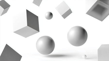 Abstract background with 3d cubes and spheres. 3D rendering.の素材