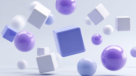 Abstract 3d rendering of geometric shapes in white and violet colors.の素材