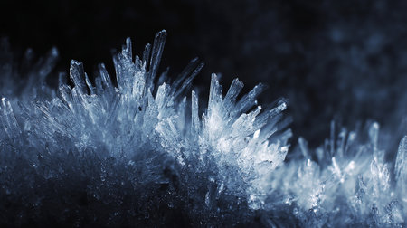 close up of ice crystals on black background. shallow depth of fieldの素材