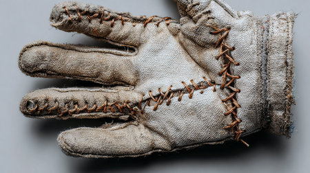 Close up of a pair of protective gloves on a gray background.の素材