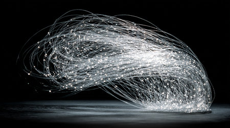 Abstract light lines on black background. Glowing lines on dark backgroundの素材