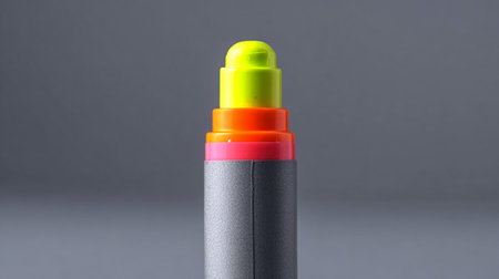 Highlighter pen isolated on gray background. Colorful markers.の素材