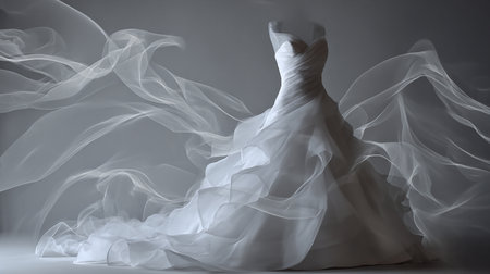 Wedding dress on a gray background. 3D rendering.の素材