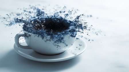 Cup of coffee with splashes of water. 3d renderingの素材