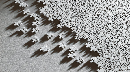 3d rendering of white puzzle pieces on a white background with shadowの素材