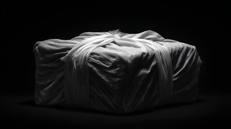 White cloth on a black background. Close-up. Black and white.の素材