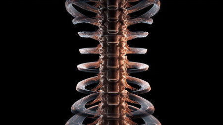 science anatomy scan of human spine glowing in the dark with copy spaceの素材