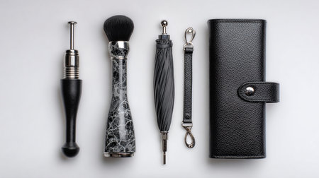 Men's accessories on a white background. Top view, flat layの素材