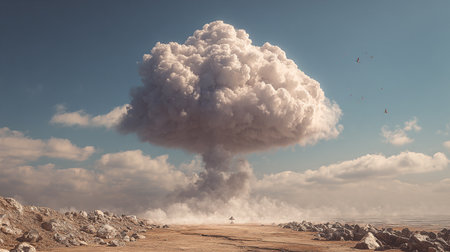 Volcanic eruption in the middle of the desert. 3d renderingの素材