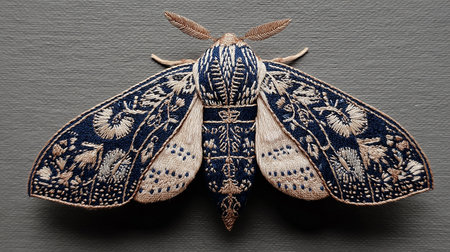 butterfly embroidery on a dark background, close-upの素材