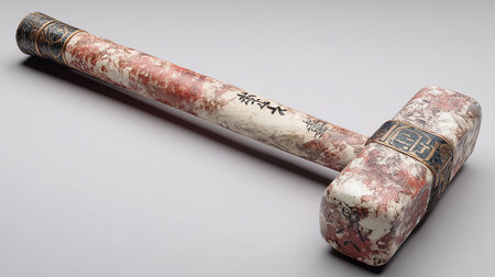 Old hammer isolated on a white background. 3d render illustration.の素材