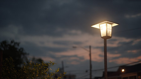 Lantern on the street in the evening at sunset. Street lampの素材