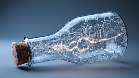 Lightning in a glass bottle, 3d rendering. Computer digital drawing.の素材