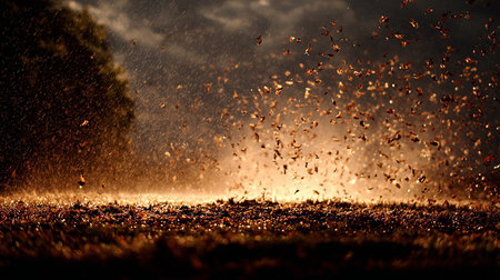 Falling leaves in the rain. Mixed media. Mixed media. Mixed mediaの素材