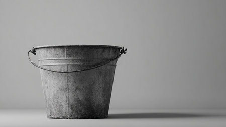 Metal bucket on a gray background. 3d rendering, 3d illustration.の素材