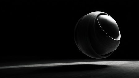 3d rendering of an abstract geometric shape in a dark studio environmentの素材