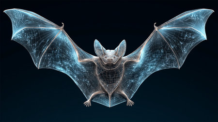 Flying bats on a dark blue background. 3d rendering, 3d illustration.の素材