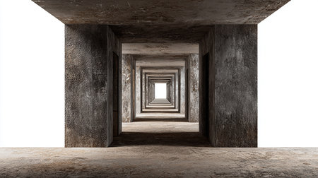 3d illustration of a corridor in an old building with concrete wallsの素材
