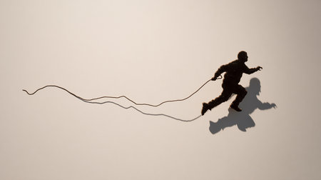 Silhouette of a toy man with a rope on a white backgroundの素材