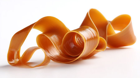 Curled orange ribbon on white background. Clipping path included.の素材