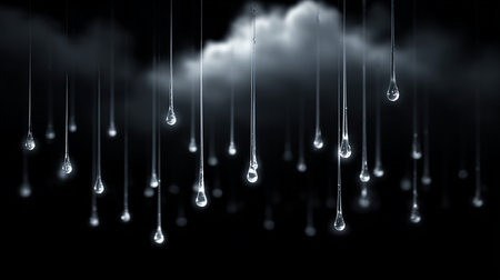 3d rendering of falling water drops on black background. Art designの素材