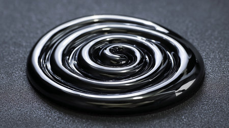 closeup of a black spiral on a black background with copy spaceの素材