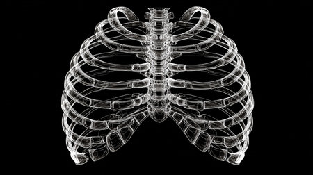 X-ray of human spine on black background. 3D illustrationの素材