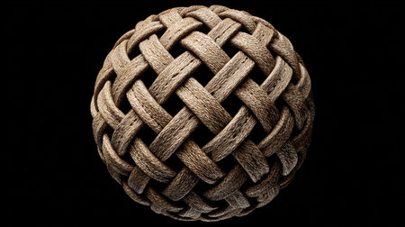 Rope ball on a black background. Close-up. Macro.の素材