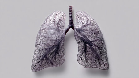 Lungs of human on a gray background. 3d renderingの素材
