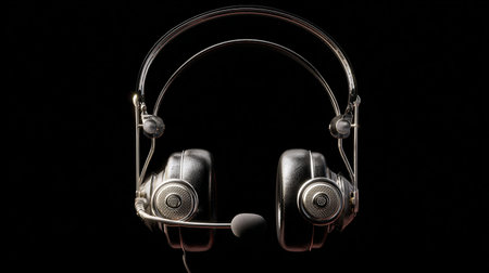 Headphones on a black background, close-up, studio shotの素材