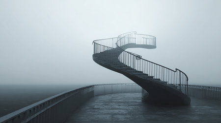 Staircase in a foggy landscape. 3D Renderingの素材