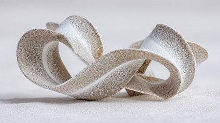 Decorative silver ribbon on a white background, close-up.の素材