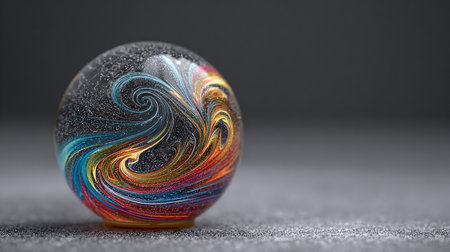 Colorful glass ball on a gray background. 3d illustration.の素材