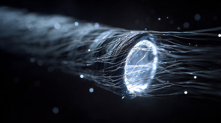 Close up of optical fiber cable. 3d rendering toned imageの素材