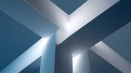3d illustration of a blue interior with a geometric pattern and lightの素材