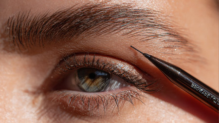 Eyelash Extension Procedure. Woman Eye with Long False Eyelashes. Closeup shot.の素材