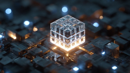 Abstract 3d rendering of cube figure. Futuristic technology background.の素材