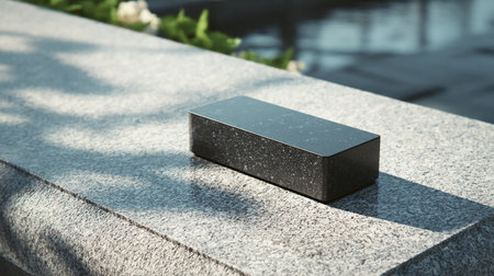 Black marble pedestal on the background of the grave in the cemeteryの素材