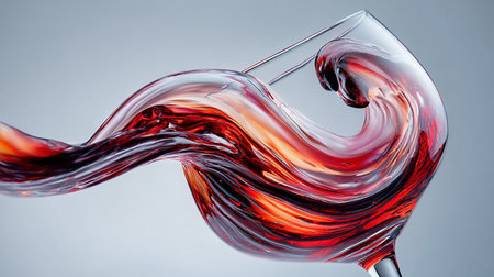 Wineglass with red liquid on grey background. 3d renderingの素材
